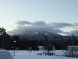 North Twin in Winter, covered in snow, view from front yard