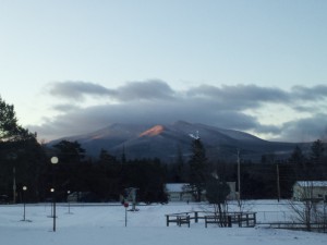 North Twin Mountain covered in snow in winter, view from front yard