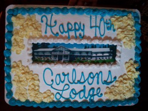40th anniverary cake celebrating Carlson's Lodge