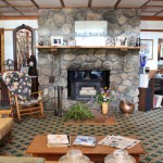 Carlson's Lodge lobby fireplace sitting area rustic homey