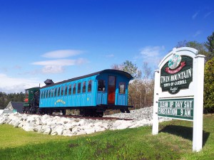 Twin Mountain Town of Carroll Cog railway center of town in summer